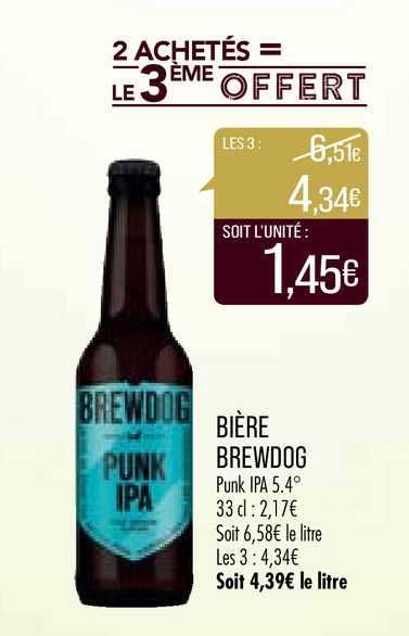 bière brewdog punk ipa 5.4° 2 achetés = le 3ème offert