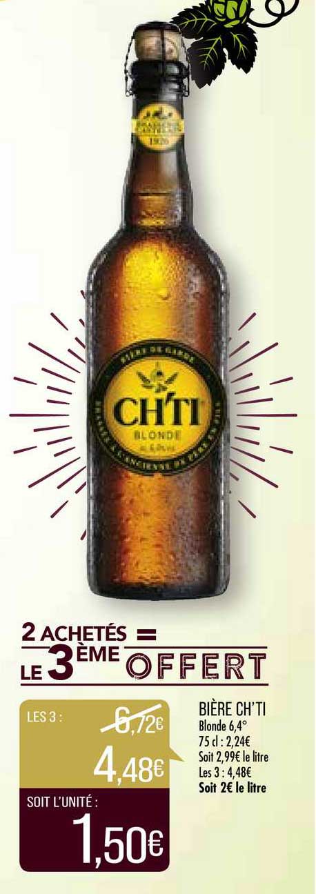 bière ch'ti blonde 6.4° 2 achetés = le 3ème offert