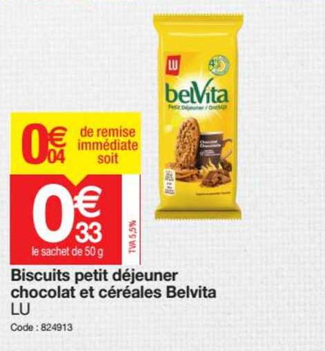 Biscuit Petit Dejeuner Chocolat Et Cereals Belvita Lu