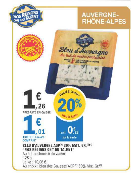 bleu d'auvergne aop 30% mat. gr. "nos régions ont du talent"