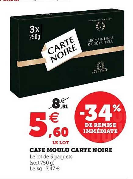 Café Moulu Carte Noire -34% De Remise Immédiate