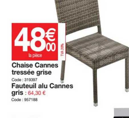 chaise cannes tressée grise, fauteuil alu cannes gris