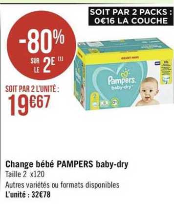 change bébé pampers baby-dry -80% sur le 2e