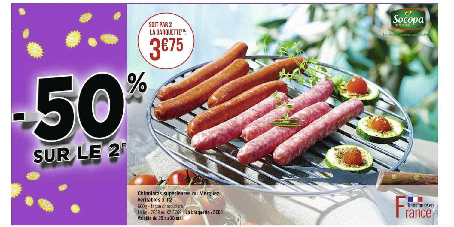 Chipolatas Supérieures Ou Merguez Véritables X 12  -50% Sur Le 2e