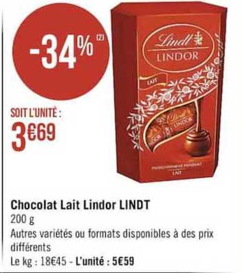 Chocolat Lait Lindor Lindt
