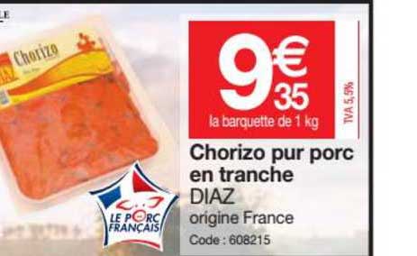 chorizo pur porc en tranche diaz