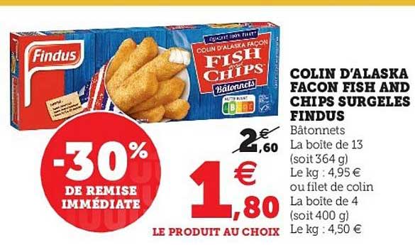 colin d'alaska facon fish and chips surgeles findus batonnets