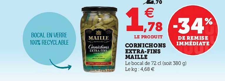 cornichons extra-fins maille -34% de remise immédiate