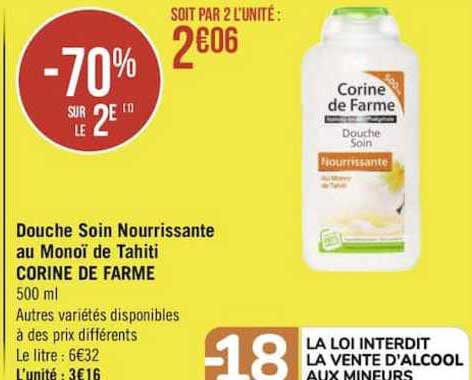 douche soin nourrissante au monoï de tahiti corine de farme -70% sur le 2e