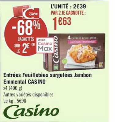 entrées feuilletées surgelées jambon emmental casino