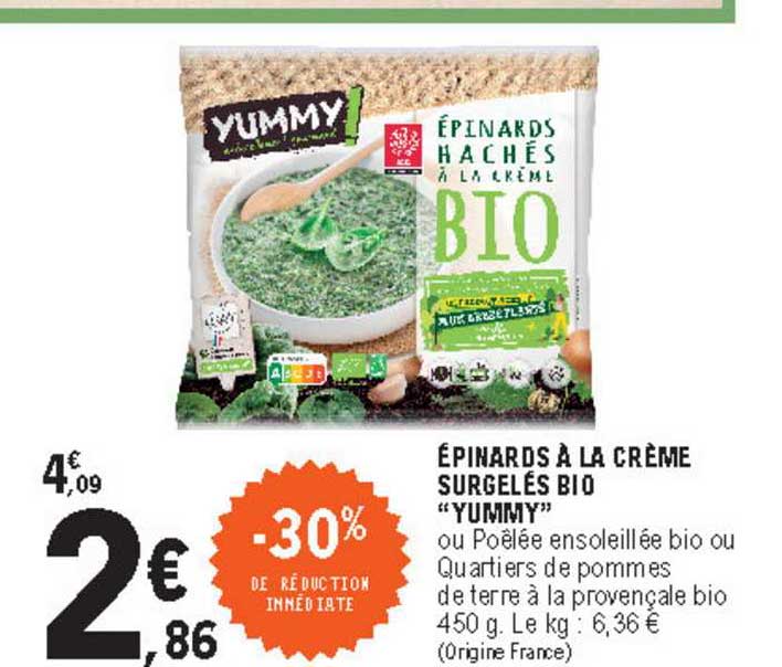 épinards à la crème surgelés bio "yummy"