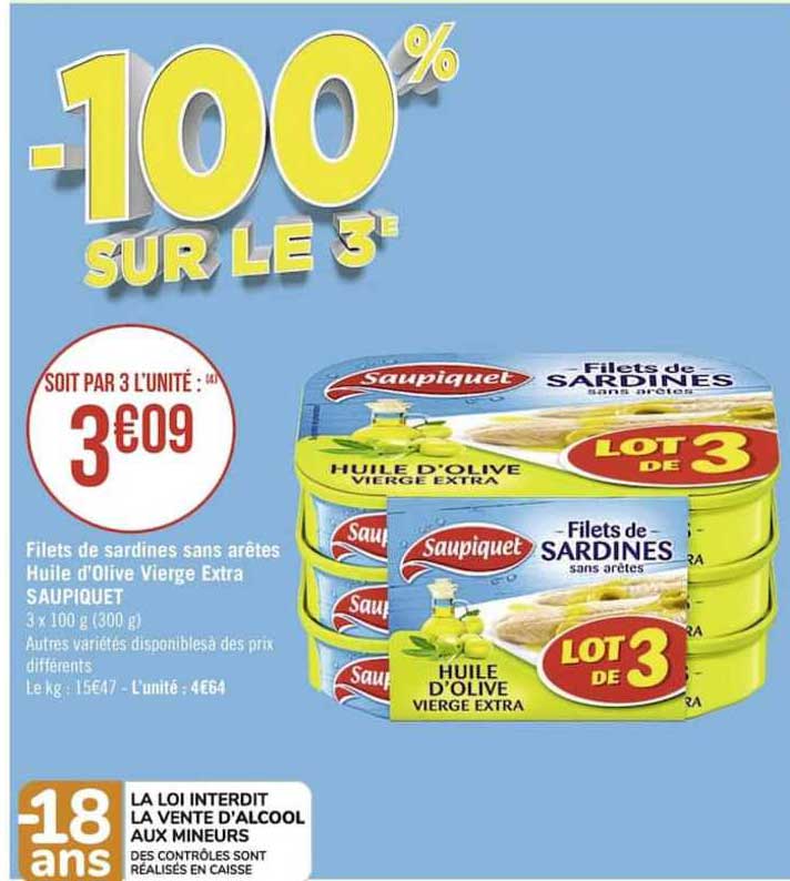 filets de sardines sans arêtes huile d'olive vierge extra saupiquet -100% sur le 3e