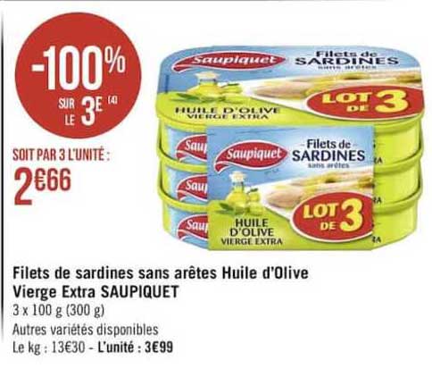 filets de sardines sans arêtes huile d'olive vierge extra saupiquet