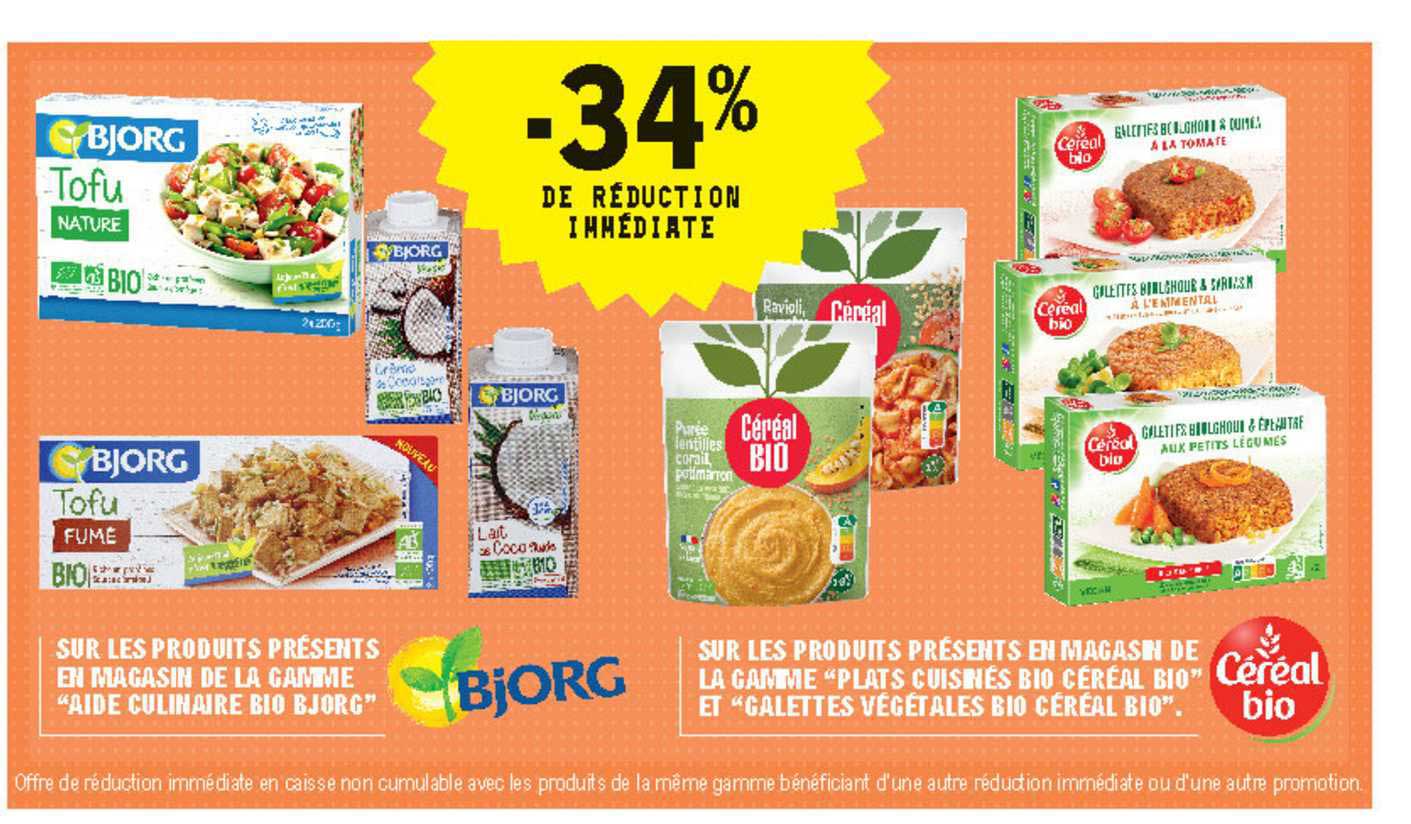 la gamme "aide culinaire bio bjorg", la gamme "plats cuisinés bio céréal bio" et "galettes végétales bio céréal bio"