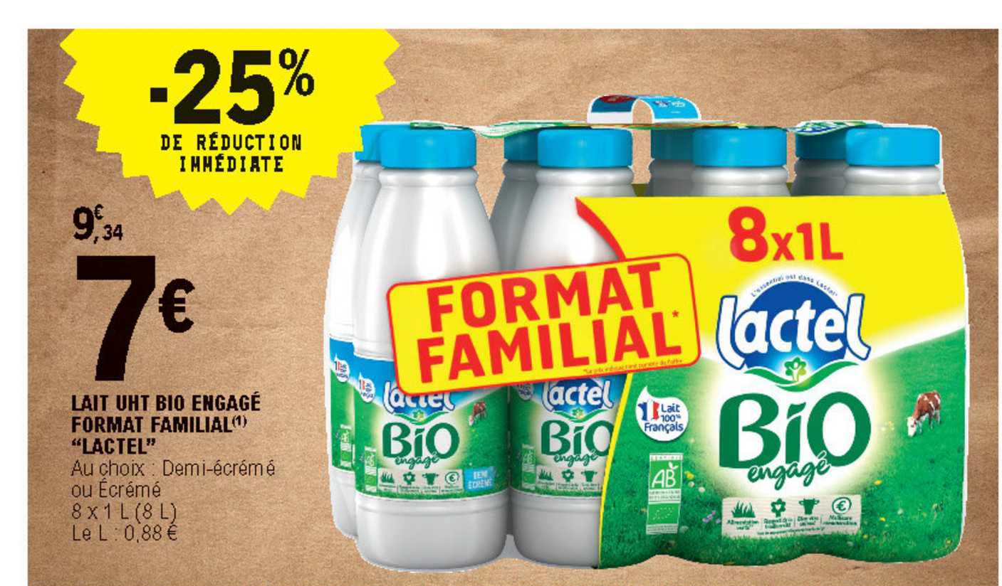 lait uht bio engagé format familial "lactel"