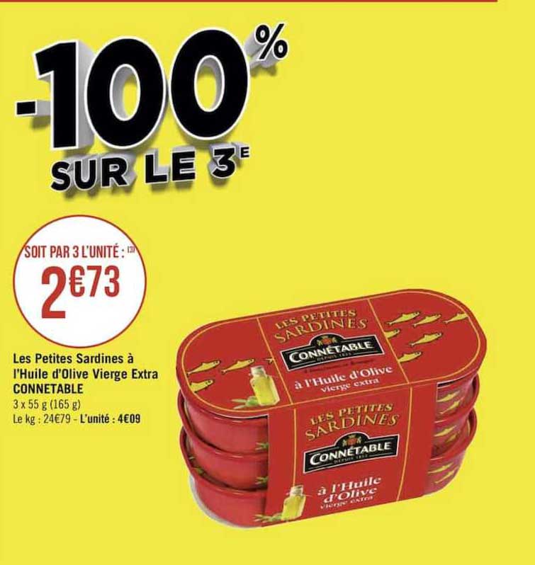 les petites sardines à l'huile d'olive vierge extra connetable -100% sur le 3ème
