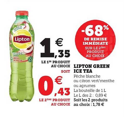 Lipton Gree Ice Tea -68% De Remise Immédiate Sur Le 2ème Produit Aux Choix