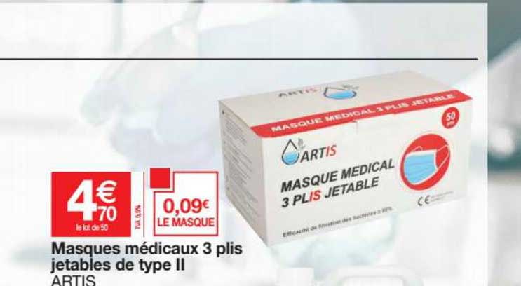 masques medicaux 3 plis jetables de type ii artis