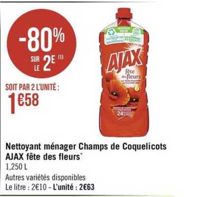 nettoyant ménager champs de coquelicots ajax fête des fleurs -80% sur le 2e