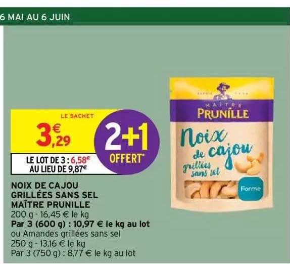 noix de cajou grillées sans sel maître prunille