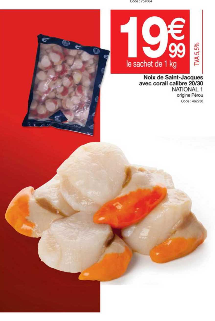 noix de saint-jacques avec corail calibre 20-30