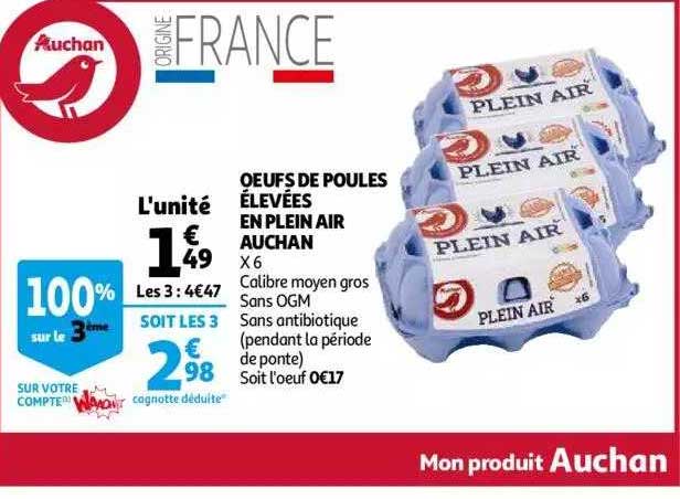 oeufs de poules élevées en plein air auchan