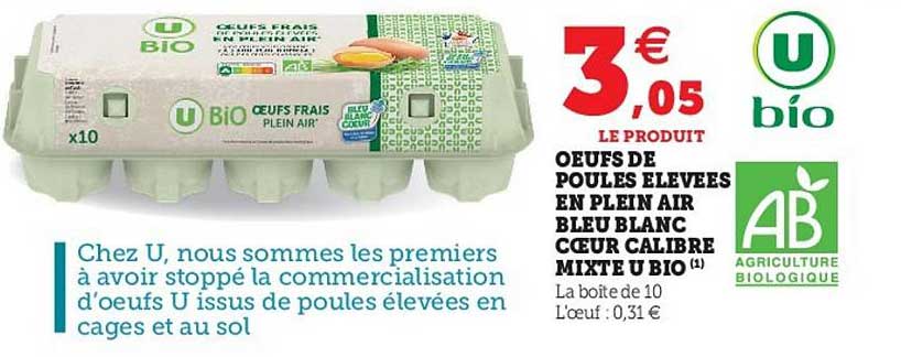 oeufs de poules elevees en plein air bleu blanc coeur calibre mixte u bio