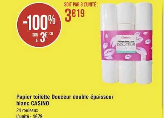Papier Toilette Douceur Double épaisseur Blanc Casino -100% Sur Le 3e