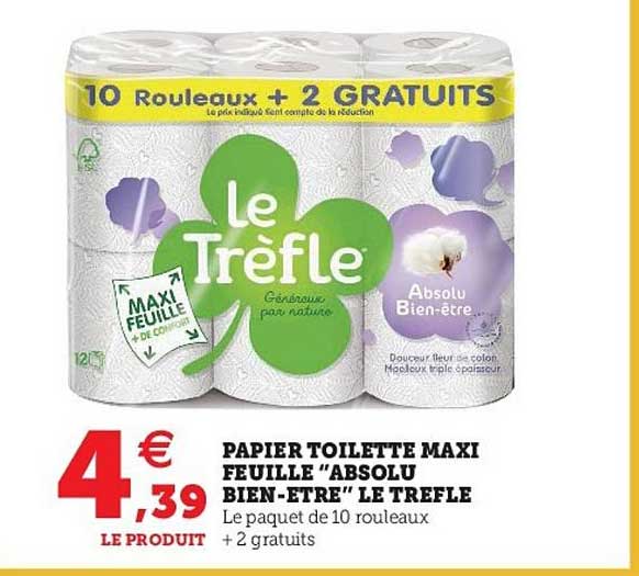 papier toilette maxi feuille "absolu bien -etre" le trefle