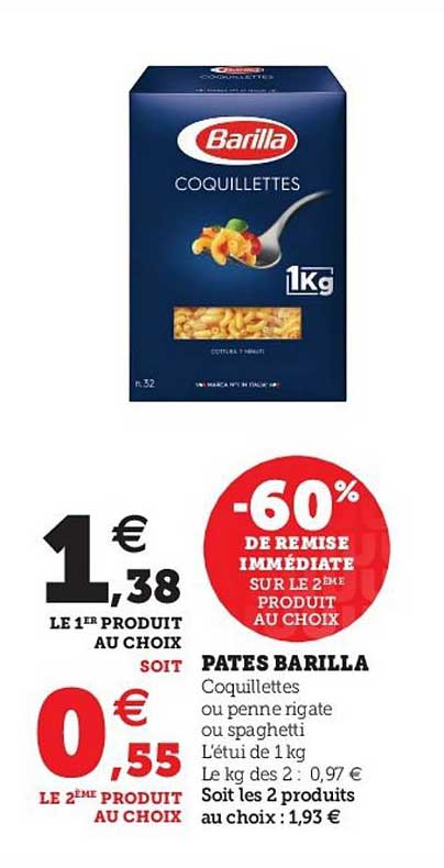 Pâtes Barilla -60% De Remise Immédiate Sur Le 2ème Produit Aux Choix