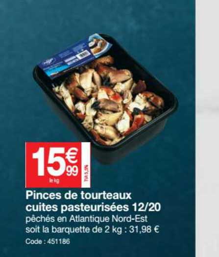 pinces de tourteaux cuites pasteurisées 12-20