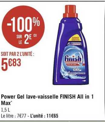 power gel lave-vaisselle finish all in 1 max -100% sur le 2e