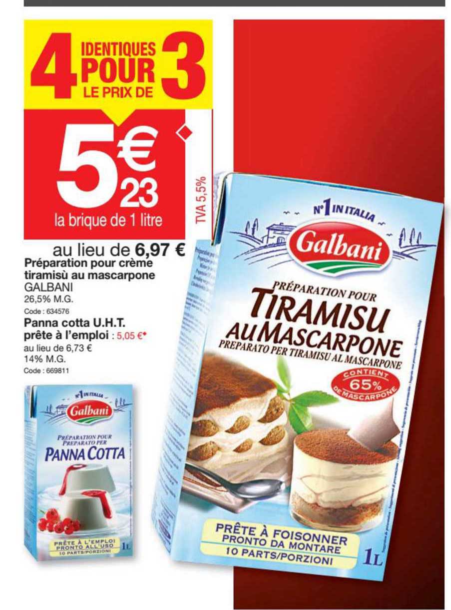 Preparation Pour Creme Tiramisu Au Mascarpone Galbani, Panna Cotta Uht Prete A L'emploi