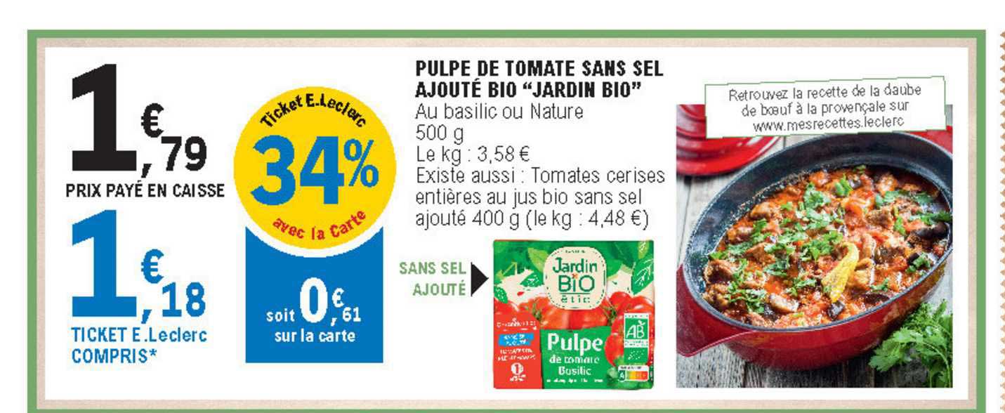 pulpe de tomate sans sel ajouté bio "jardin bio"