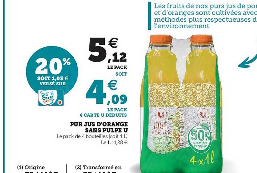 Pur Jus D'orange Sans Pulpe U