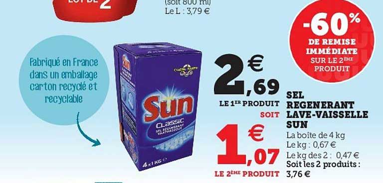 sel regenerant lave-vaisselle sun -60% de remise immédiate sur le 2ème produit