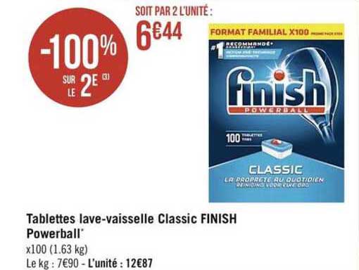 tablettes lave-vaisselle classic finish powerball -100% sur le 2e