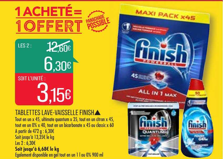 tablettes lave-vaisselle finish 1 acheté = 1 offert