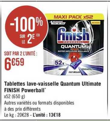 tablettes lave-vaisselle quantum ultimate finish powerball  -100% sur le 2e