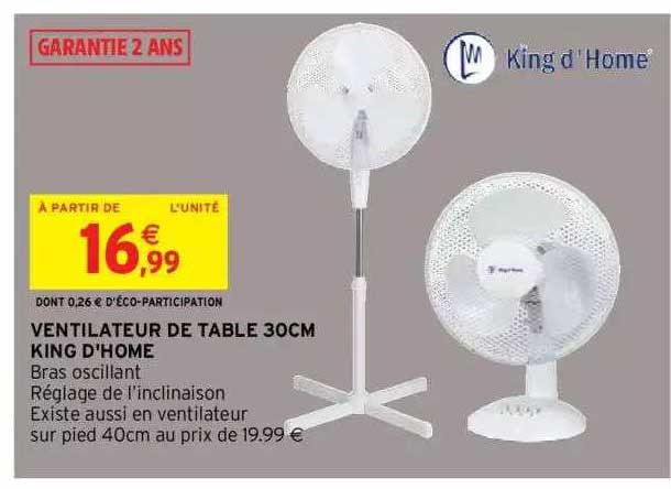 ventilateur de table 30cm king d'home