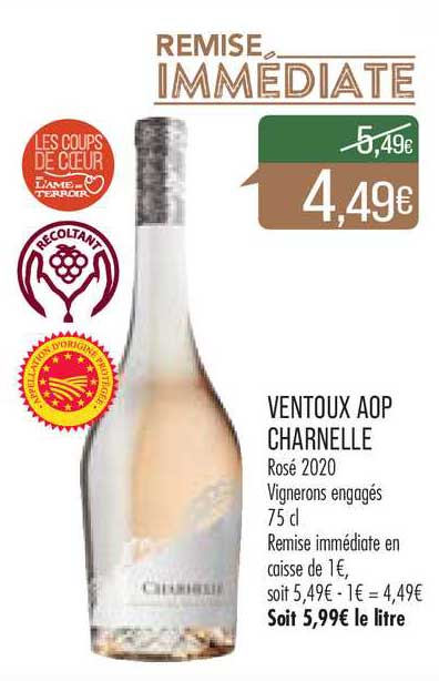 ventoux aop charnelle rosé 2020 vignerons engagés