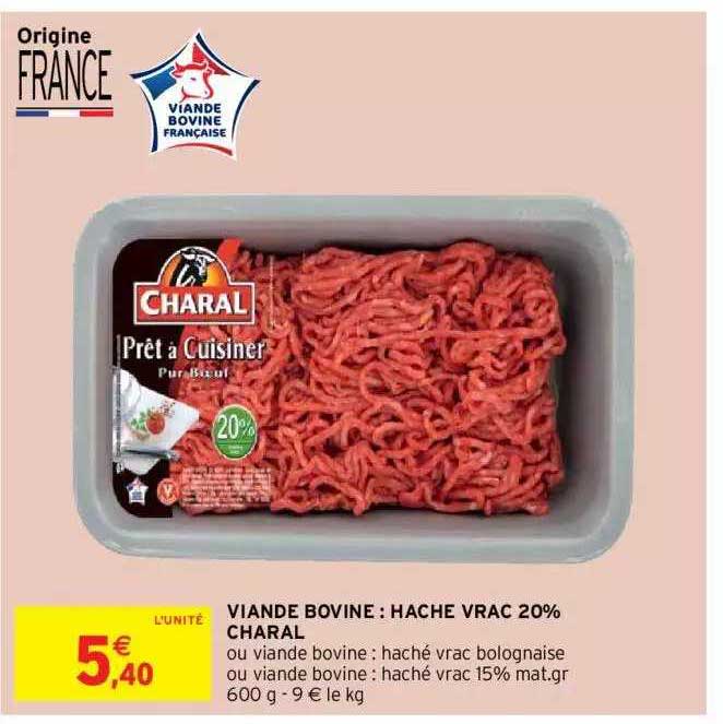 Viande Bovine : Haché Vrac 20% Charal