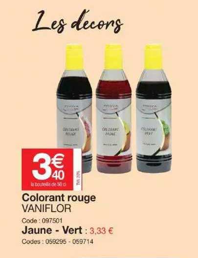 colorant rouge, jaune, vert vaniflor