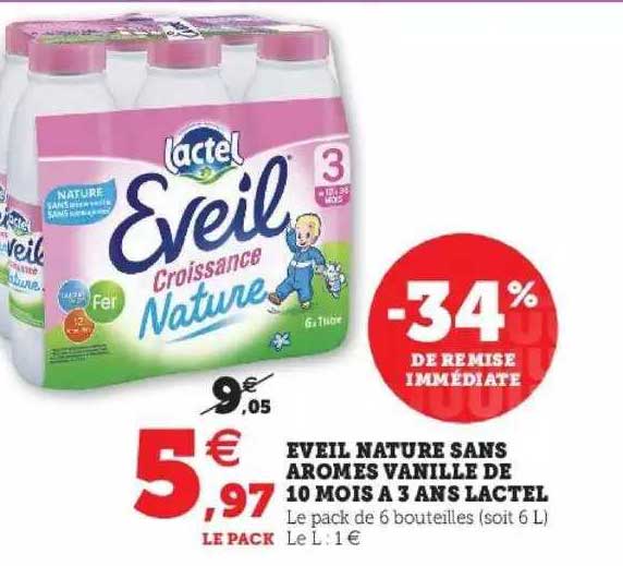éveil nature sans arômes vanille de 10 mois à 3 ans lactel