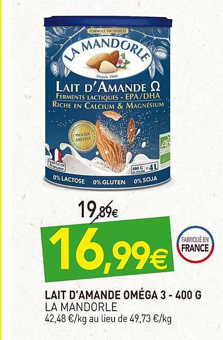 lait d'amande oméga 3 la mandorle -400 g