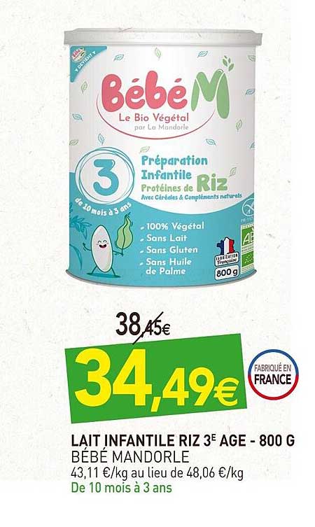 lait infantile riz 3e âge bébé mandorle -800 g