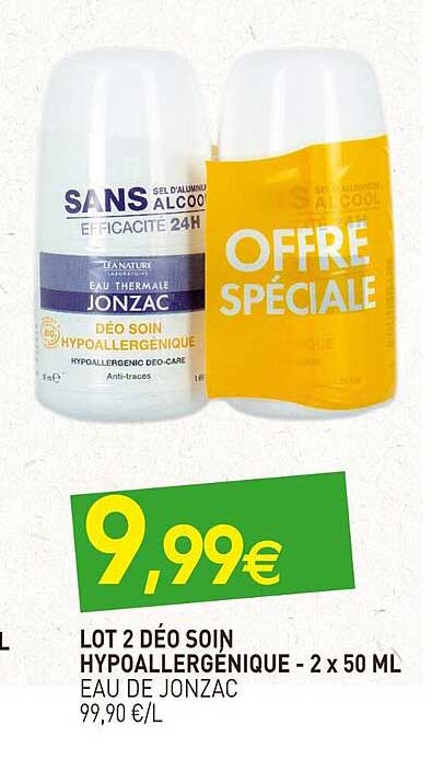 lot 2 déo soin hypoallergénique eau de jonzac -2x 50ml