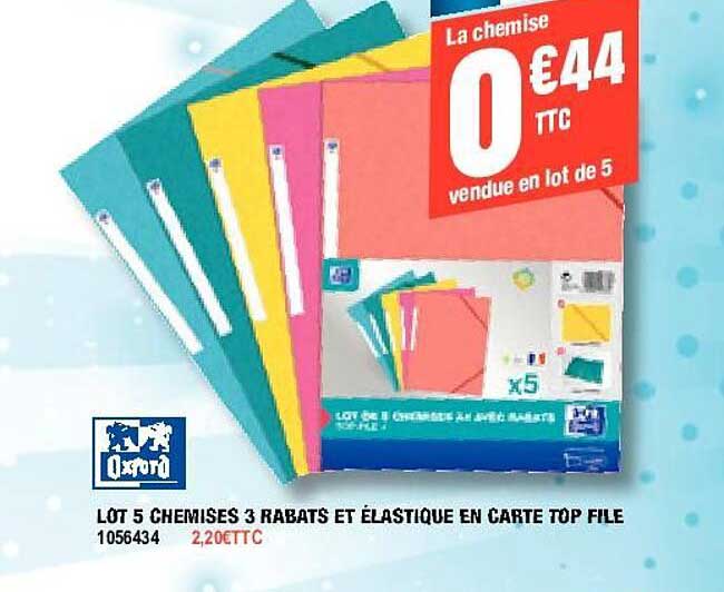 lot 5 chemises 3 rabats et élastiques en carte top file oxford