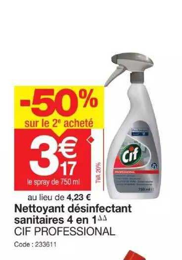 nettoyant désinfectant sanitaires 4 en 1 cif professional