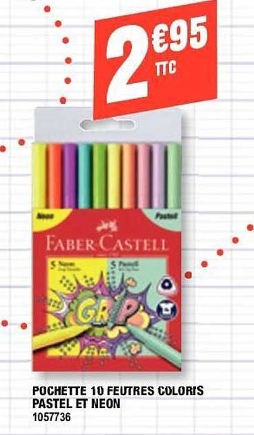 pochette 10 feutres coloris pastel et néon faber-castell